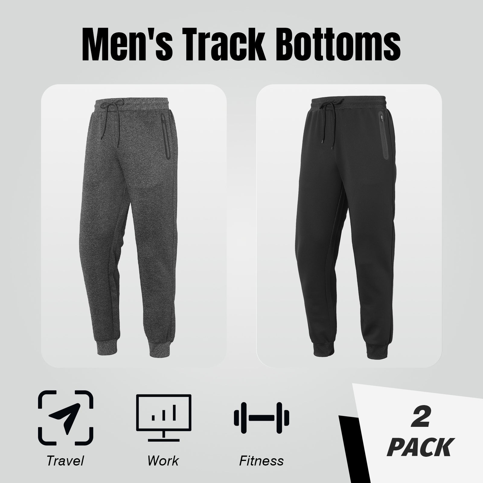 2 Pack Men's Joggers Tracksuit Bottoms Pants Track Pants for Men Sports Sweatpants Long Jogging Training Trousers Zip Pockets