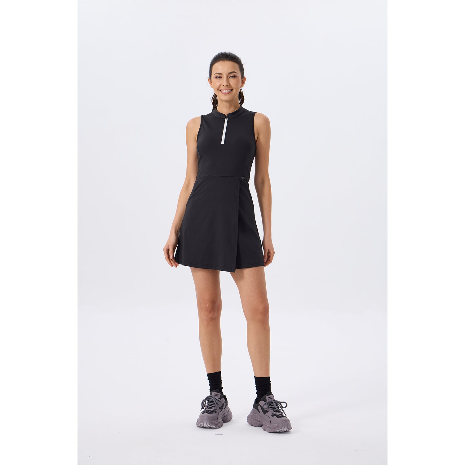 Women's Golf Dress with Shorts Zip Up Quick Dry Sleeveless Pockets Tennis Workout Dresses