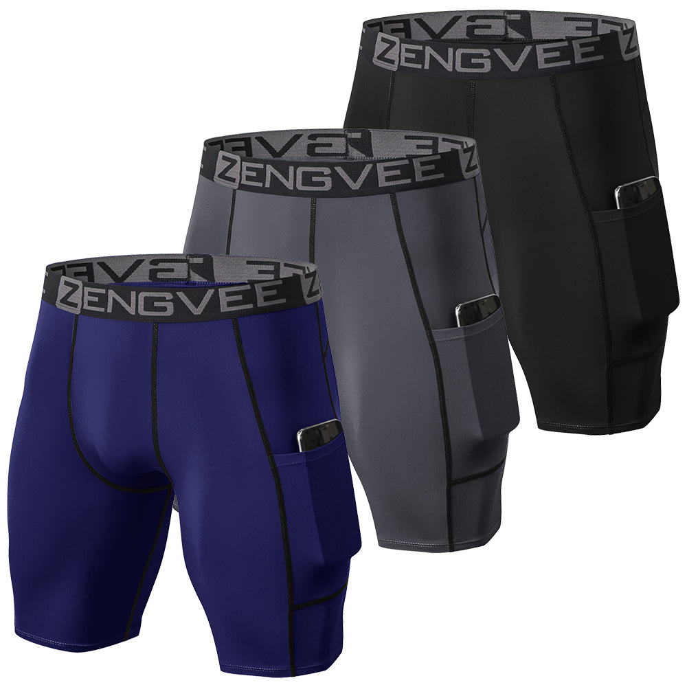 ZENGVEE Compression Shorts Men 3 Pack with Pocket Running Short