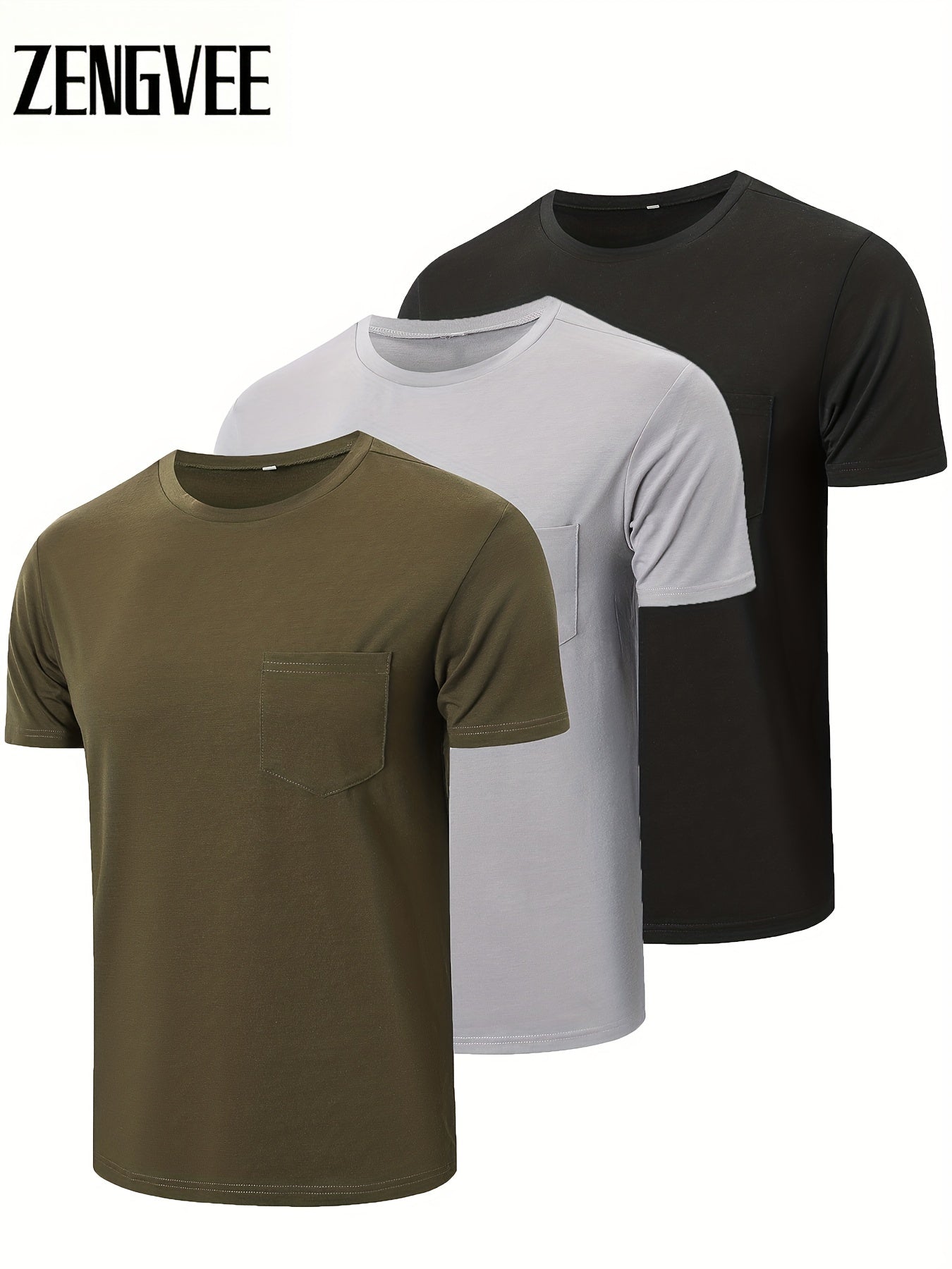 3 Pack Mens plain  casual t shirts with pocket