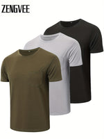 3 Pack Mens plain  casual t shirts with pocket