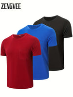 3 Pack Mens plain  casual t shirts with pocket