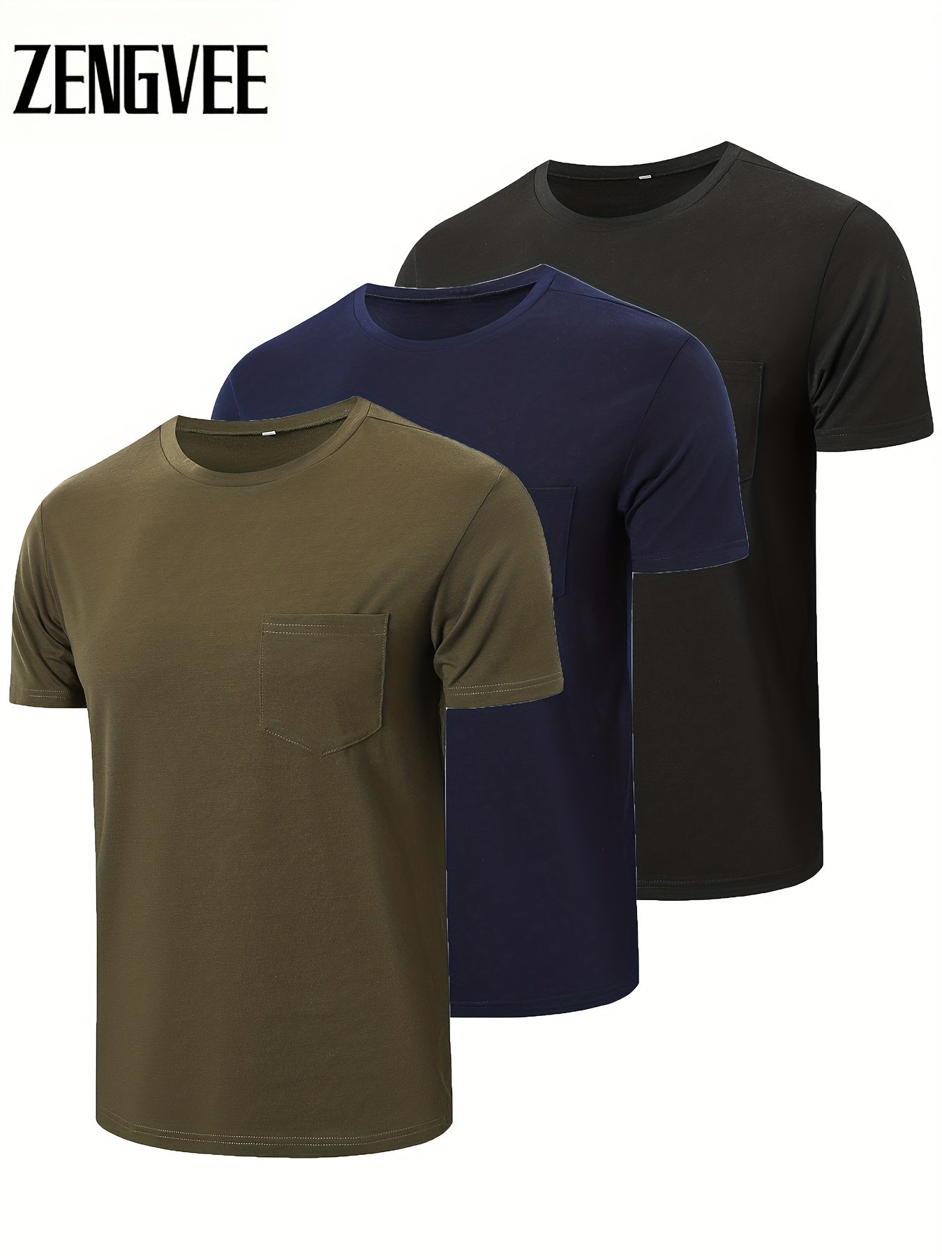 3 Pack Mens plain  casual t shirts with pocket