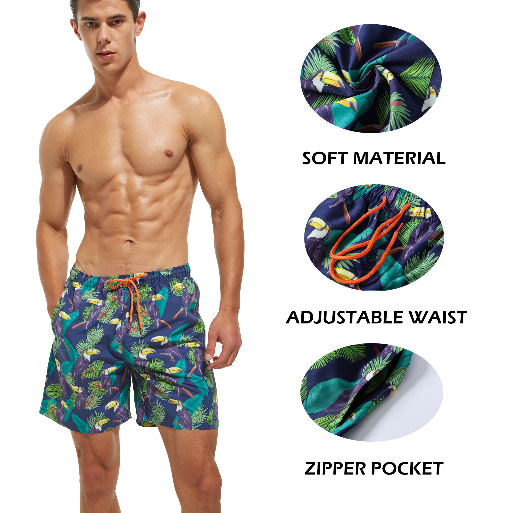 frueo 2 in 1 Swimming Trunks Men with Zipper Pocket Beach Shorts