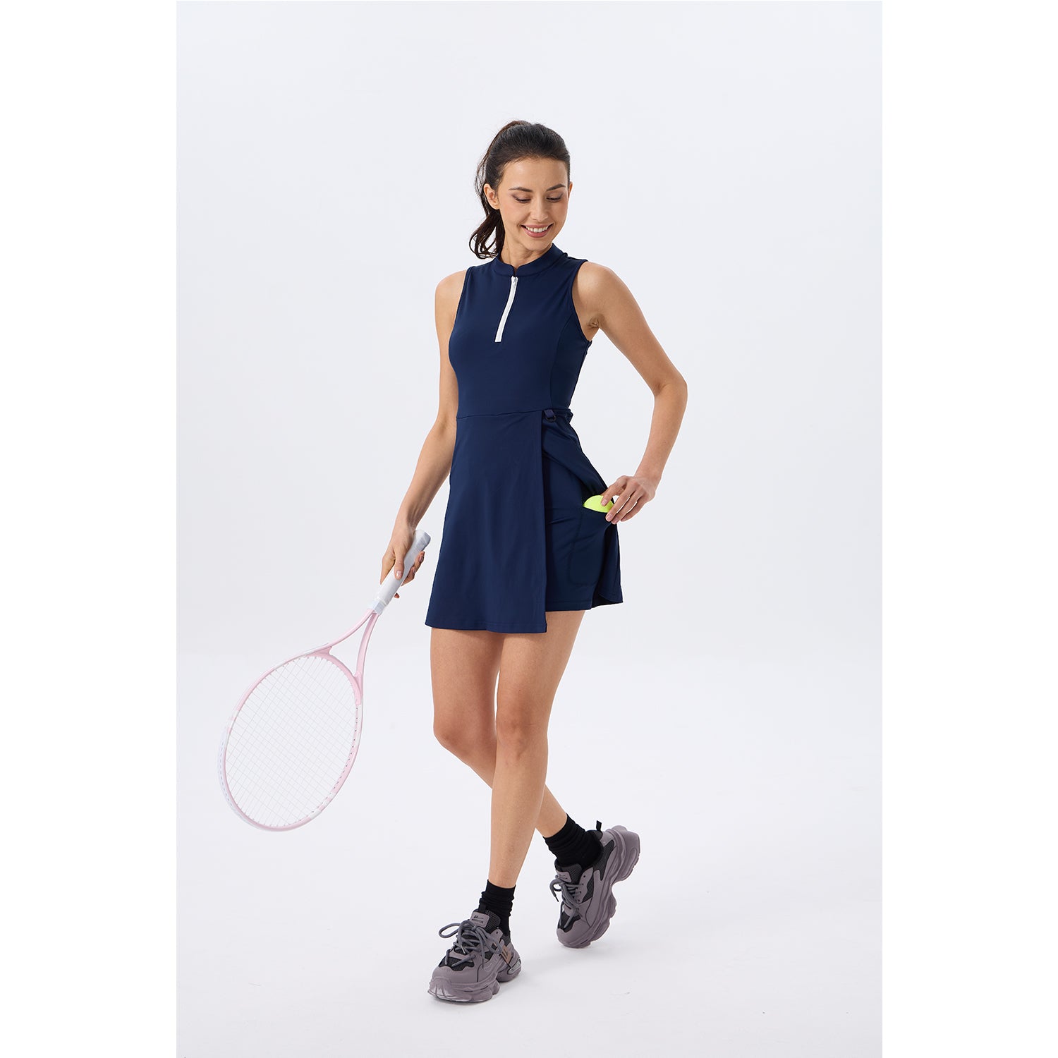 Women's Golf Dress with Shorts Zip Up Quick Dry Sleeveless Pockets Tennis Workout Dresses