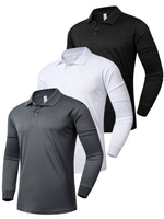 3 Pack Men's Polo Shirt Long Sleeve T-Shirt Golf Polo Moisture Wicking Polo Shirts for Men Breathable Gym Sport T-Shirt for Golf Tennis Work