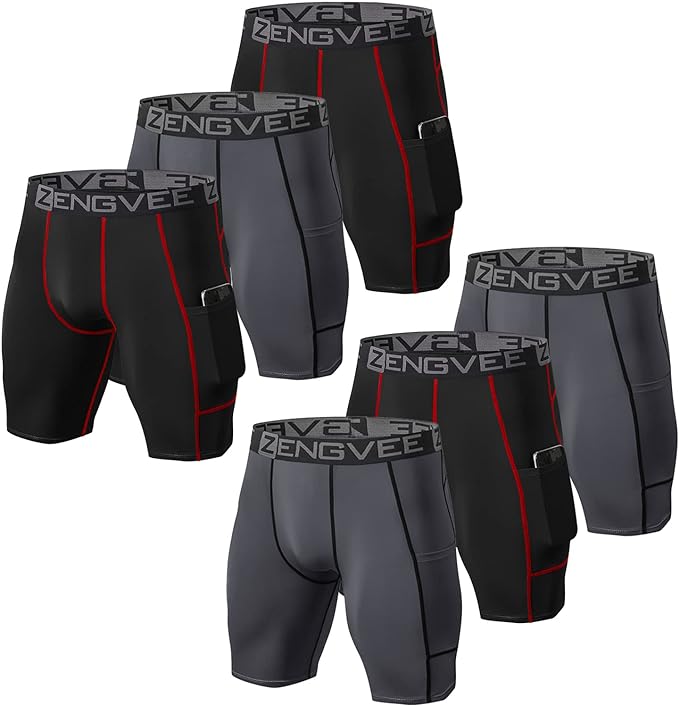 ZENGVEE Compression Shorts Men 3 Pack with Pocket Running Short