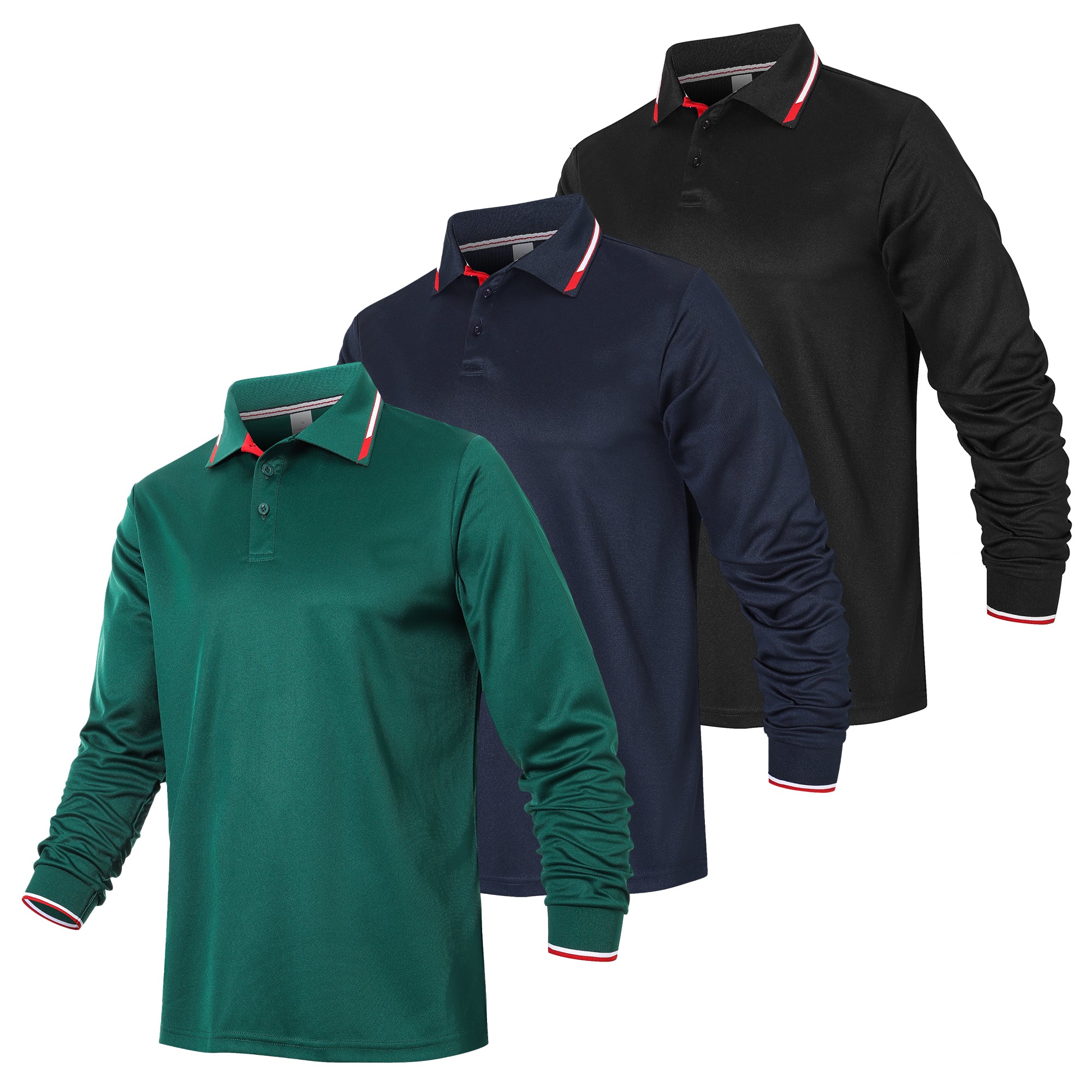 Gaiatiger 3 Pack Mens Polo Shirts Breathable Moisture Wicking Work Polo T Shirts Casual Tops Long Sleeve Golf Shirts Sports Tee