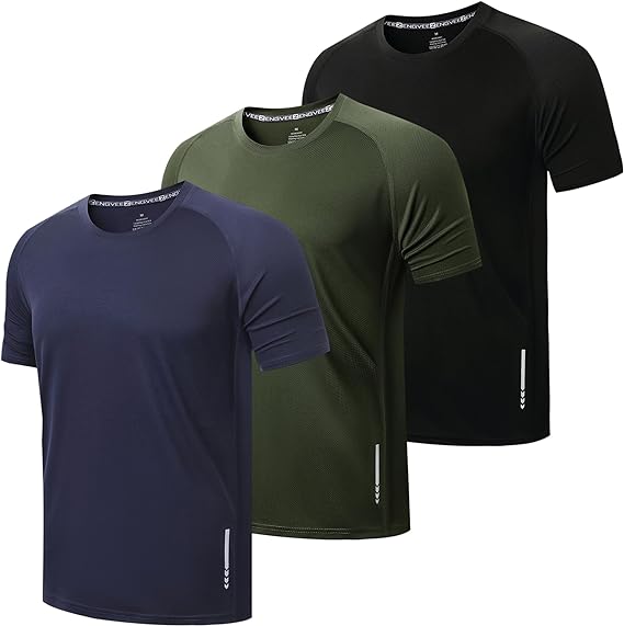 Men's 3 Pack Workout Shirts  Moisture Wicking Short Sleeve Mesh Athletic T-Shirts Lightweight Athletic