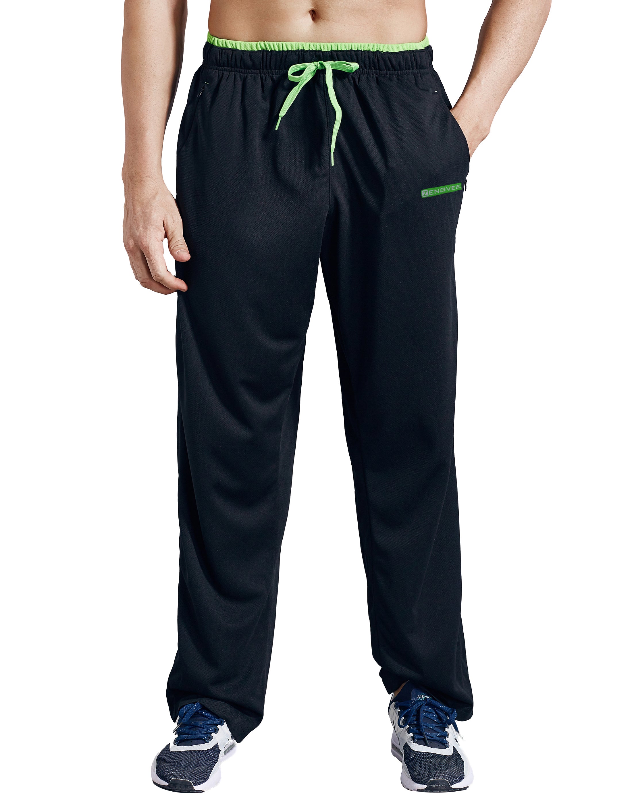 Men's Sweatpants with Zipper Pockets Open Bottom Athletic Pants