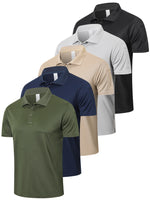 5 Pack Men's Polo Shirt Short Sleeve T-Shirt Golf Polo Moisture Wicking Polo Shirts for Men Breathable Gym Sport T-Shirt for Golf Tennis Work