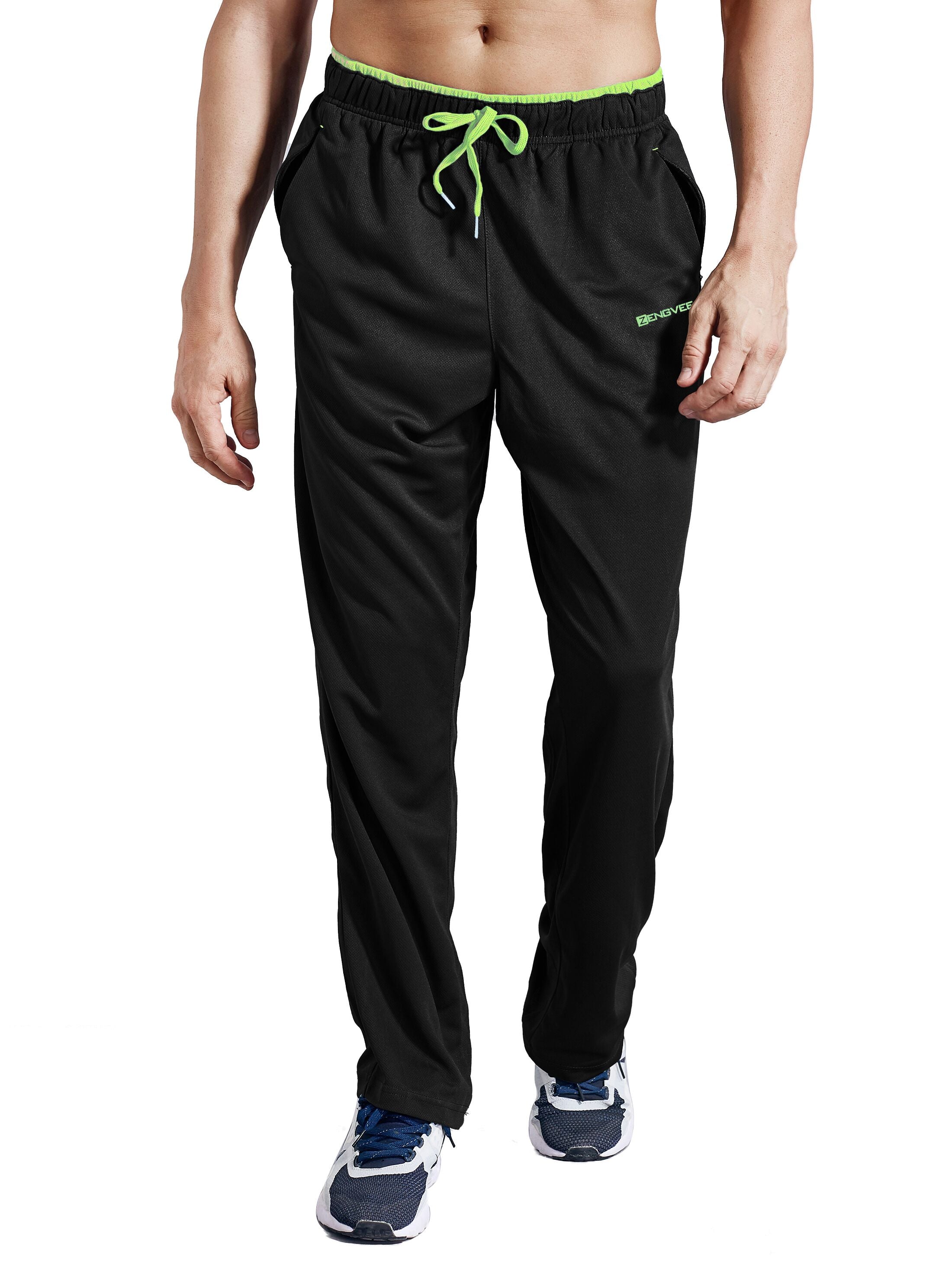 Men's Sweatpants with Zipper Pockets Open Bottom Athletic Pants