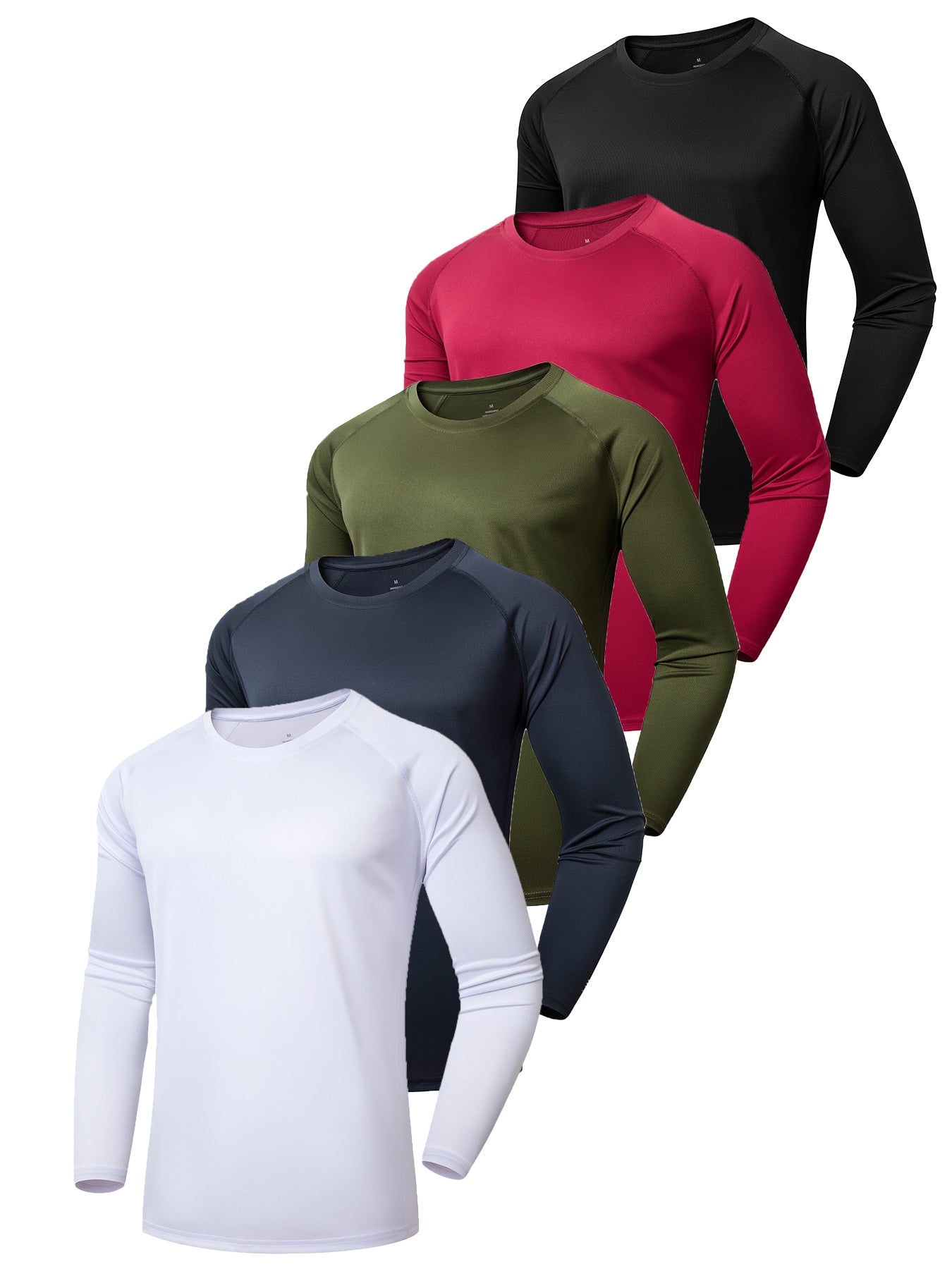 5 Pack Long Sleeve Shirts for Men Moisture Wicking UPF SPF Sun Protection Tee Shirts Workout T Shirts Casual