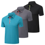 3 Pack Men's Polo Shirts Breathable Quick Dry Golf Polo Shirts Color Clash Collar Outdoor Sports Tee Tops with 3 Buttons