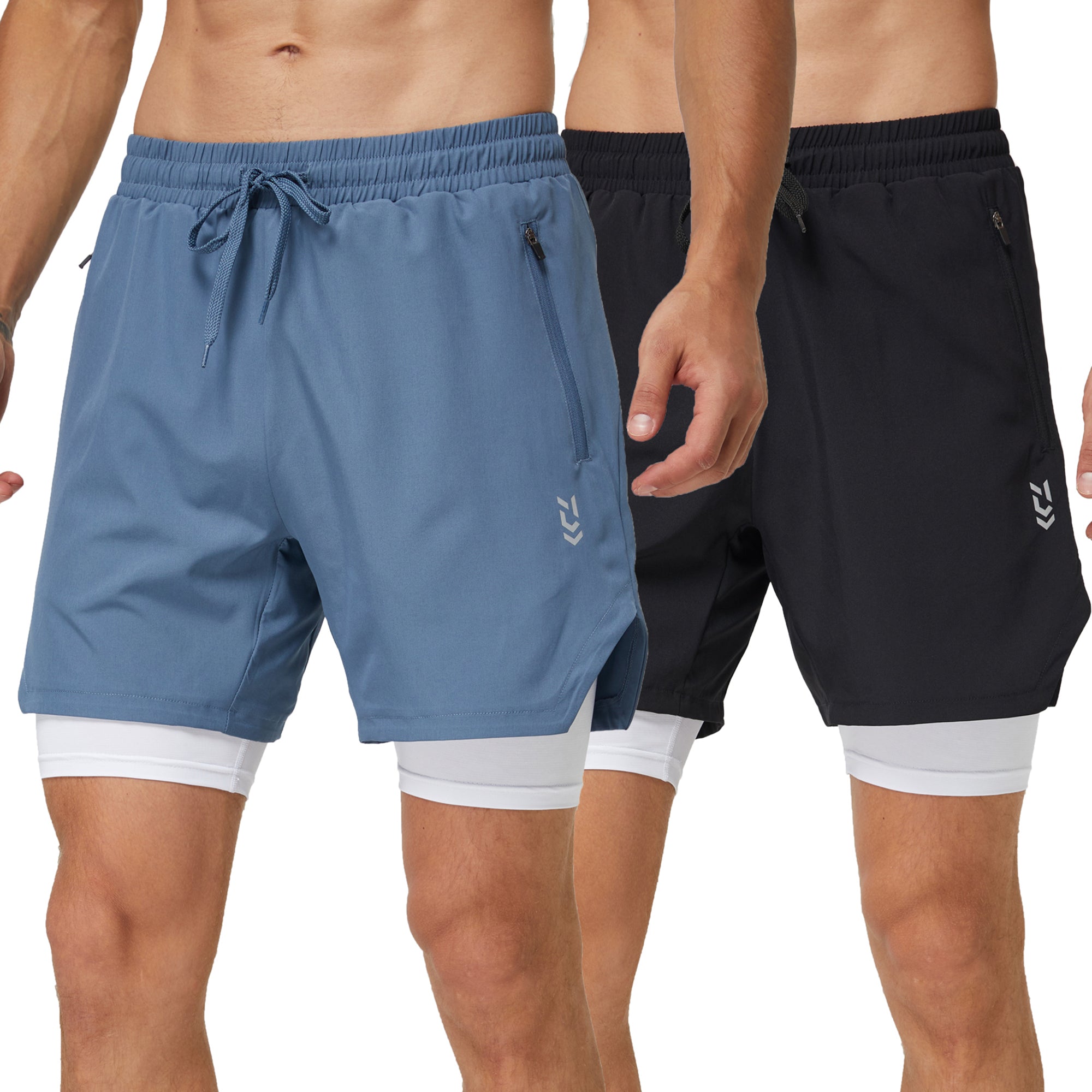 frueo 2 Pack 2 in 1 Mens Running Shorts with Zipper Pocket