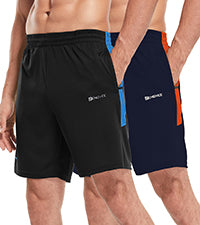 2 Pack Men's Running Shorts Gym Athletic Shorts with Zip Pockets