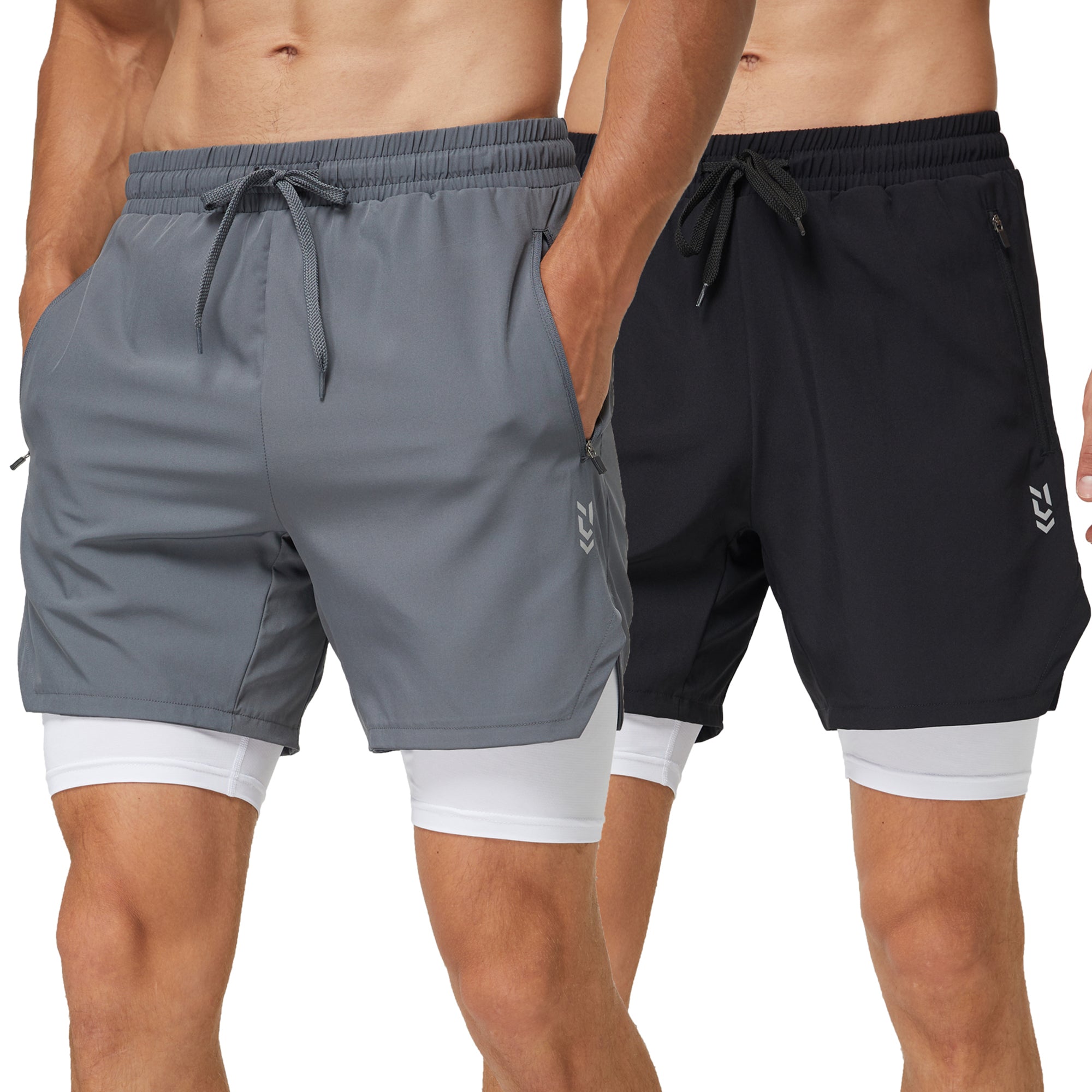 frueo 2 Pack 2 in 1 Mens Running Shorts with Zipper Pocket