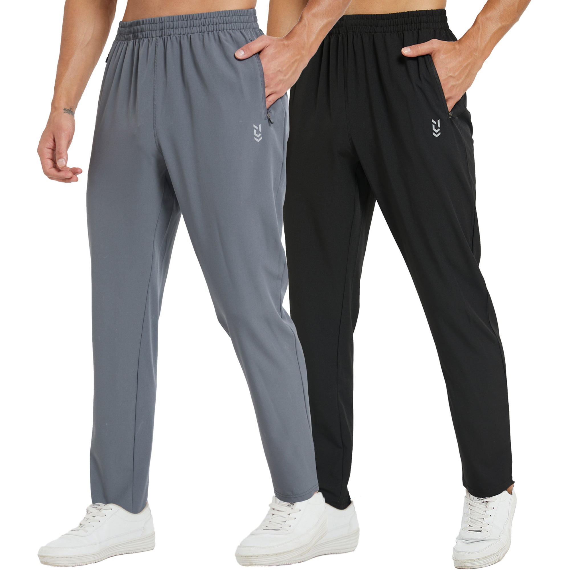 frueo 2 Pack Men's Sweatpants with Zipper Pockets Jogging Pants Tapered Athletic Pants