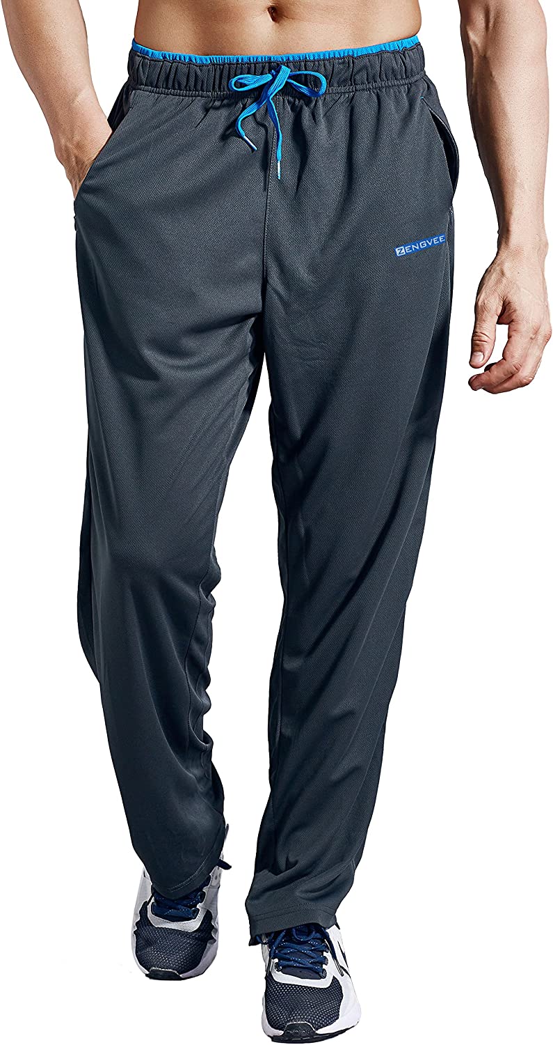 Men's Sweatpants with Zipper Pockets Open Bottom Athletic Pants